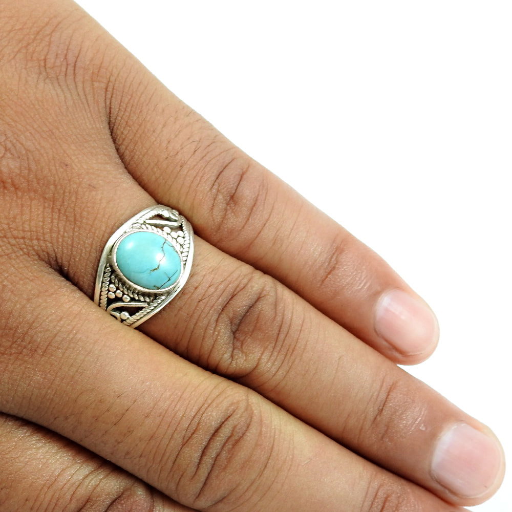 Gift For Her Natural Turquoise Statement Boho Ring 925 Silver N59