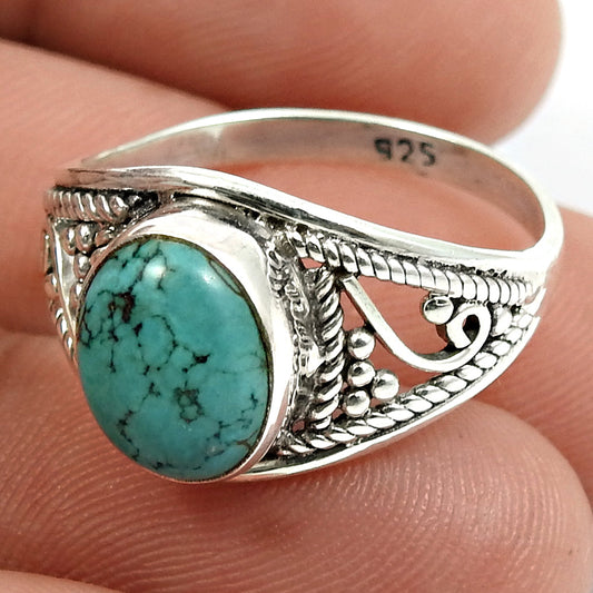 Gift For Her Natural Turquoise Statement Boho Ring 925 Silver N59