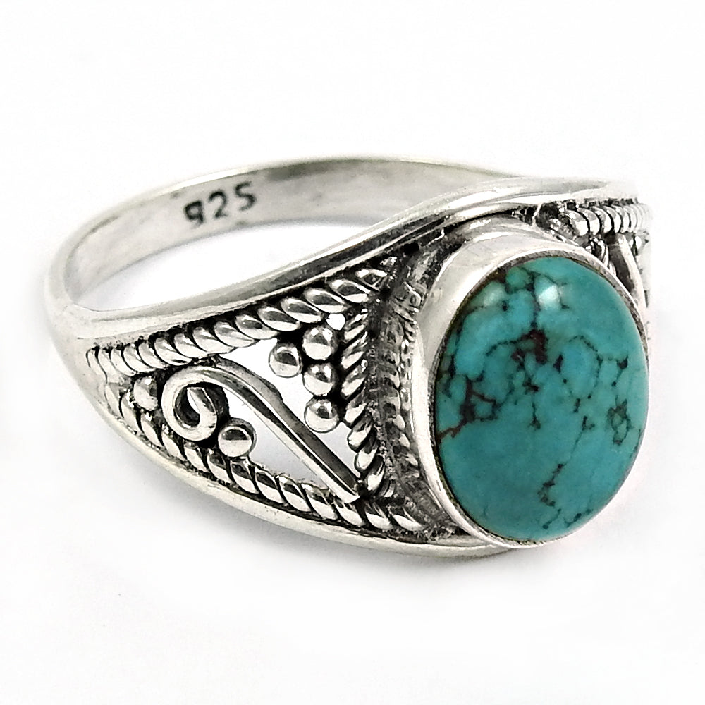 Gift For Her Natural Turquoise Statement Boho Ring 925 Silver N59
