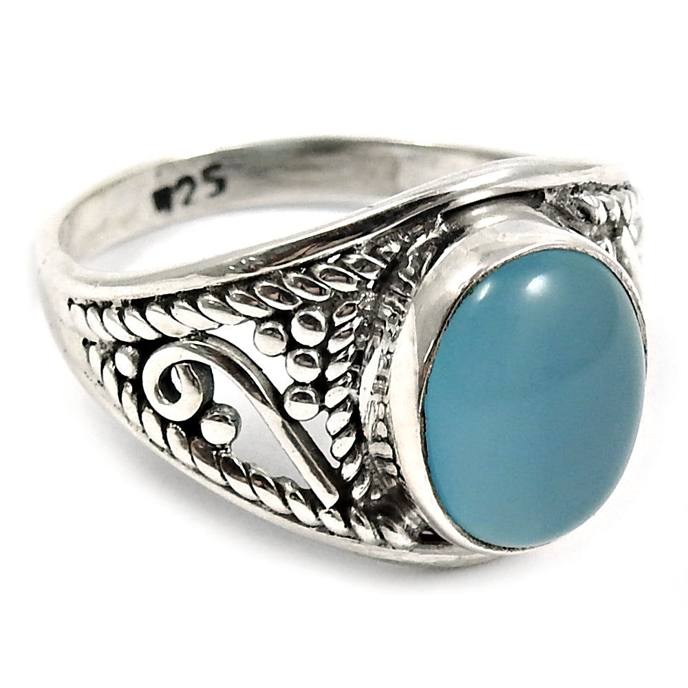 Natural Chalcedony 925 Silver Solitaire Ethnic Ring For Girls V59
