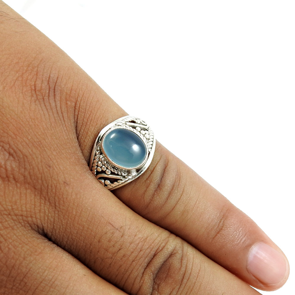 Natural Chalcedony 925 Silver Solitaire Ethnic Ring For Girls V59