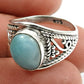 Sterling Silver Natural Larimar Vintage Bezel Statement Birthday Ring