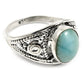 Oval Larimar Gemstone Art Deco Bezel Tribal Statement Ring Sterling Silver