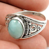 Oval Larimar Gemstone Art Deco Bezel Tribal Statement Ring Sterling Silver