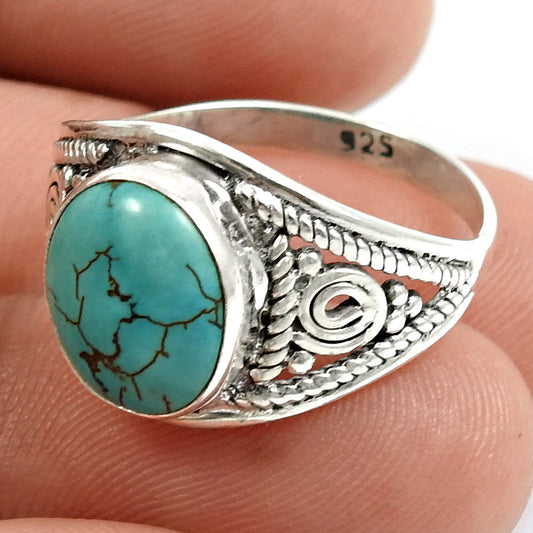 Turquoise Stone Cocktail Daughter Bohemian Wedding Ring Sterling Silver