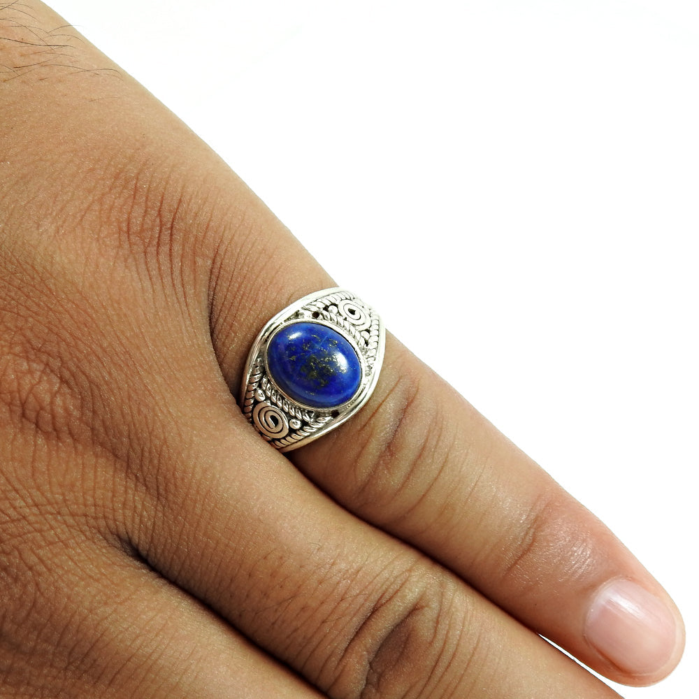 Natural Lapis Lazuli Cocktail Vintage Ring 925 Silver For Girls Q1