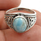 Oval Larimar Gemstone Art Deco Bezel Tribal Statement Ring Sterling Silver