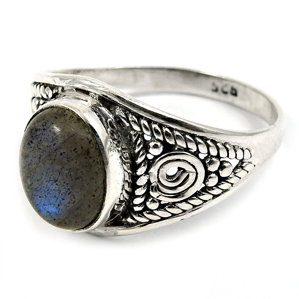 Natural Labradorite Gemstone 925 Silver Solitaire Boho Ring For Women X33