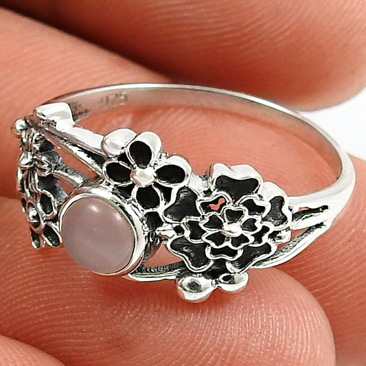 Gift For Woman Natural Rose Quartz Cocktail Flower Ring 925 Silver N10