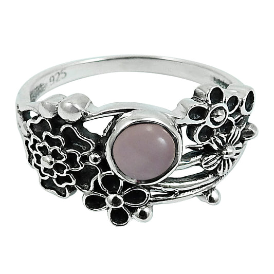 Gift For Woman Natural Rose Quartz Cocktail Flower Ring 925 Silver N10