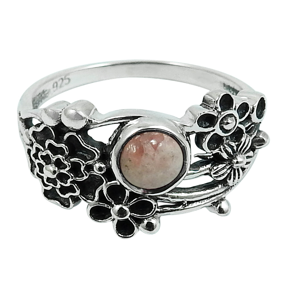 Natural Rhodochrosite 925 Silver Cocktail Flower Ring For Girls V93