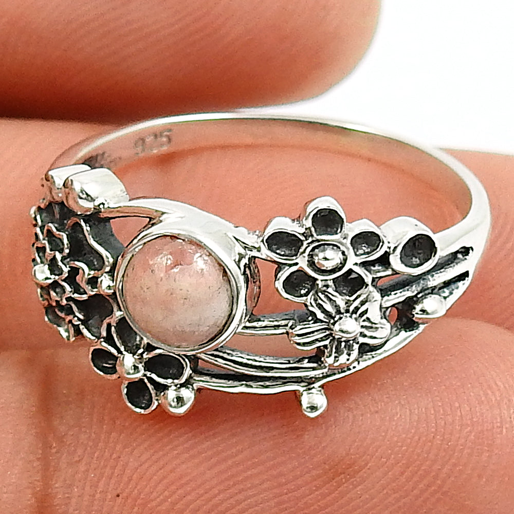 Natural Rhodochrosite 925 Silver Cocktail Flower Ring For Girls V93