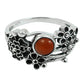 Gift For Woman Solitaire Flower Ring 925 Silver Natural Carnelian U13