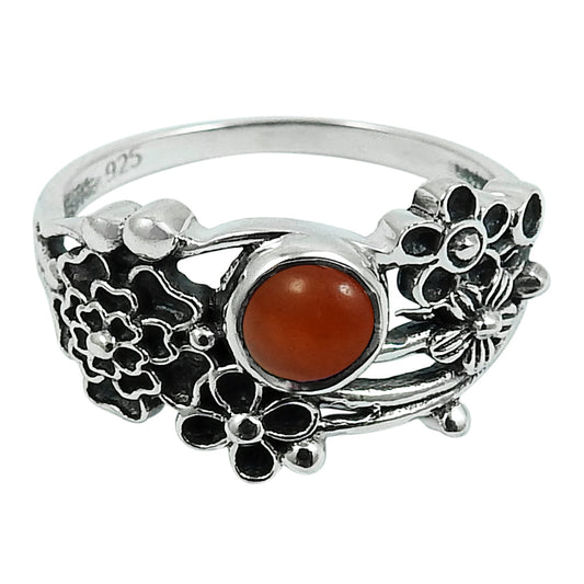 Gift For Woman Solitaire Flower Ring 925 Silver Natural Carnelian U13