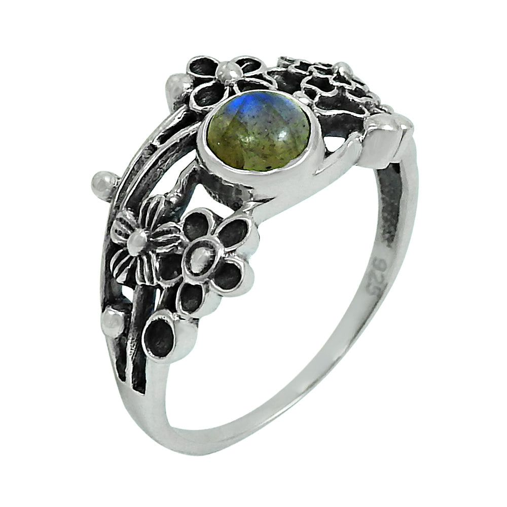 Natural Labradorite 925 Silver Cocktail Flower Ring For Girls E94