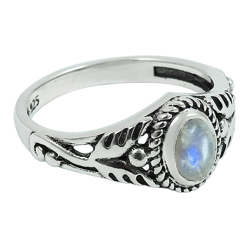 Gift For Her Natural Rainbow Moonstone Solitaire Ring 925 Silver U15