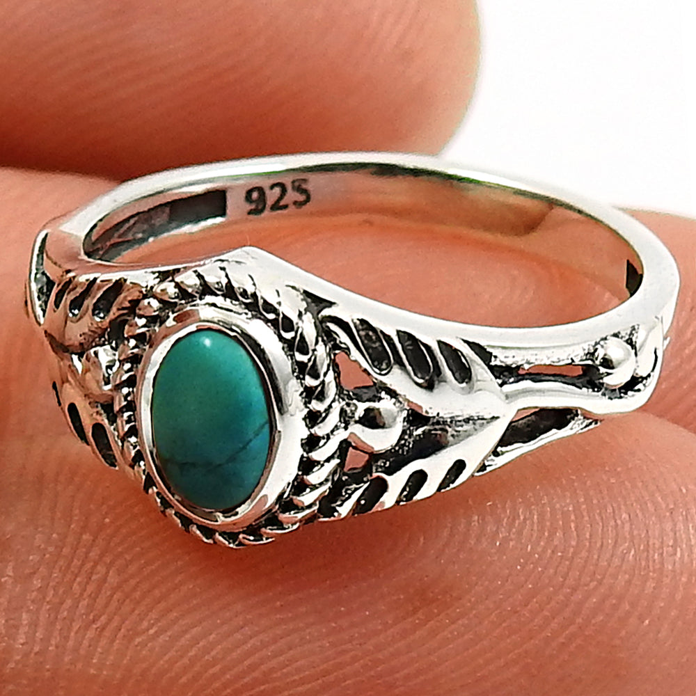 Natural Turquoise Gemstone 925 Silver Statement Ring For Girls Y15