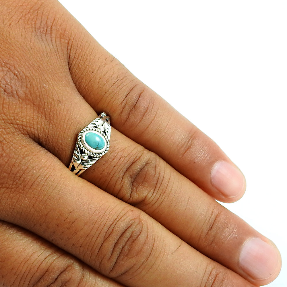 Natural Turquoise Gemstone 925 Silver Statement Ring For Girls Y15