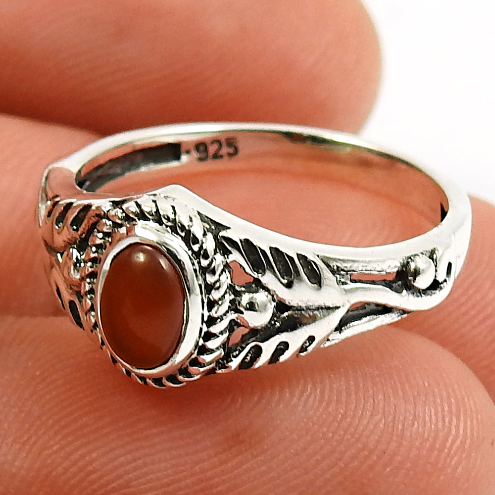 Gift For Her Carnelian Gemstone Jewelry 925 Sterling Silver Ring K99