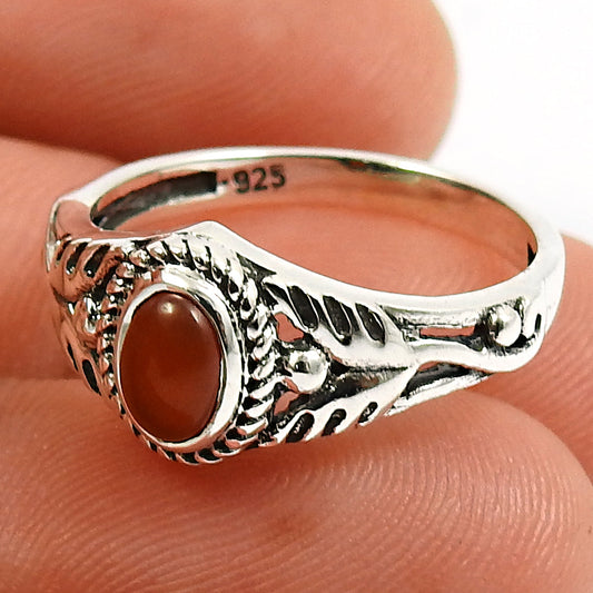 Gift For Her Carnelian Gemstone Jewelry 925 Sterling Silver Ring K99