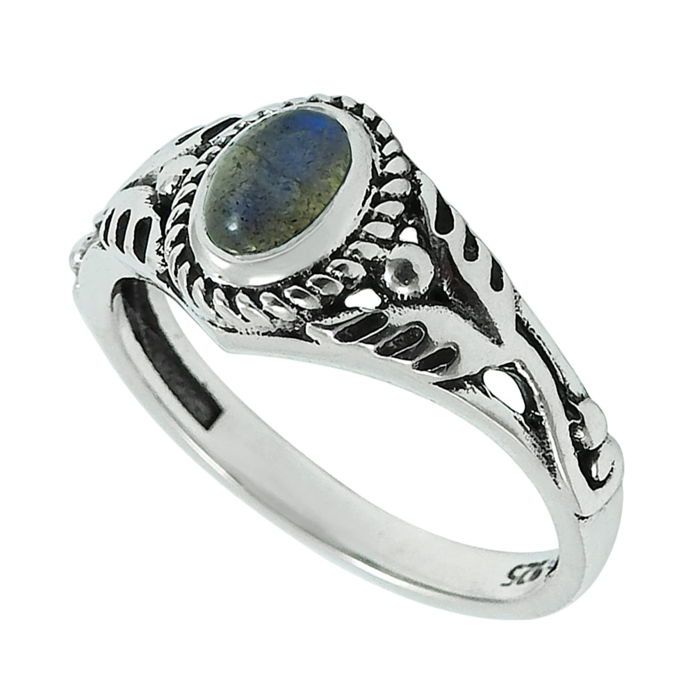 Gift For Woman Natural Labradorite Tribal Ring 925 Silver Jewelry F33