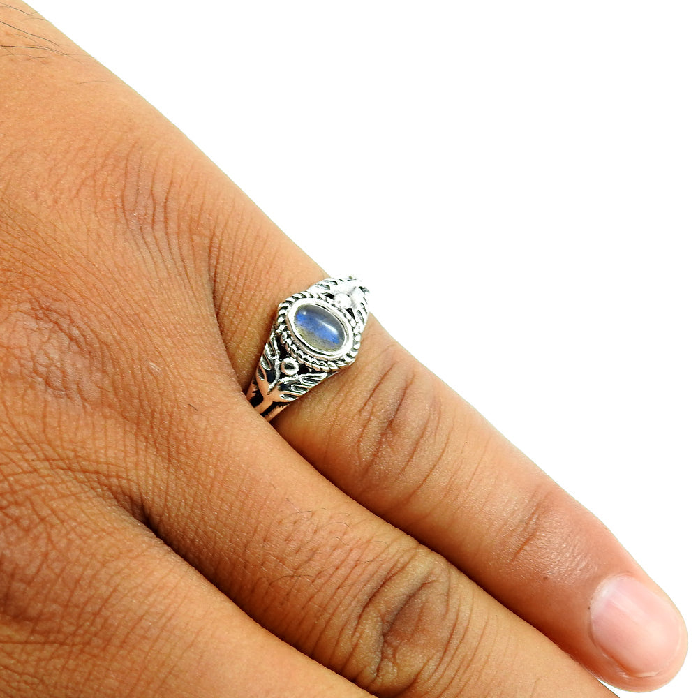 Gift For Woman Natural Labradorite Tribal Ring 925 Silver Jewelry F33