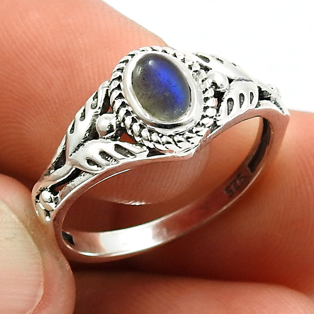 Gift For Woman Natural Labradorite Tribal Ring 925 Silver Jewelry F33