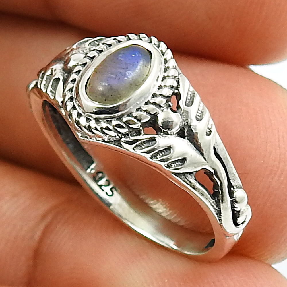 Gift For Woman Natural Labradorite Tribal Ring 925 Silver Jewelry F33