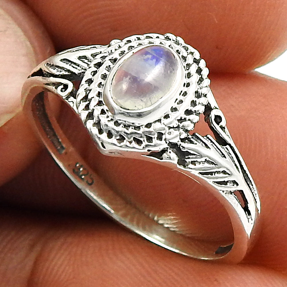 Rainbow Moonstone Gemstone Sterling Silver Bezel New Boho Cocktail Ring