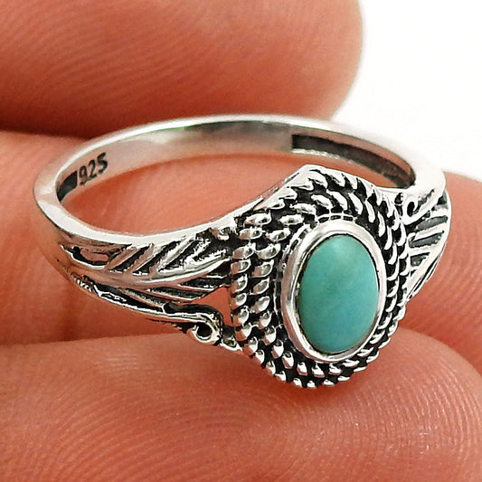 Gift For Woman Cocktail Bohemian Ring 925 Silver Natural Turquoise A1