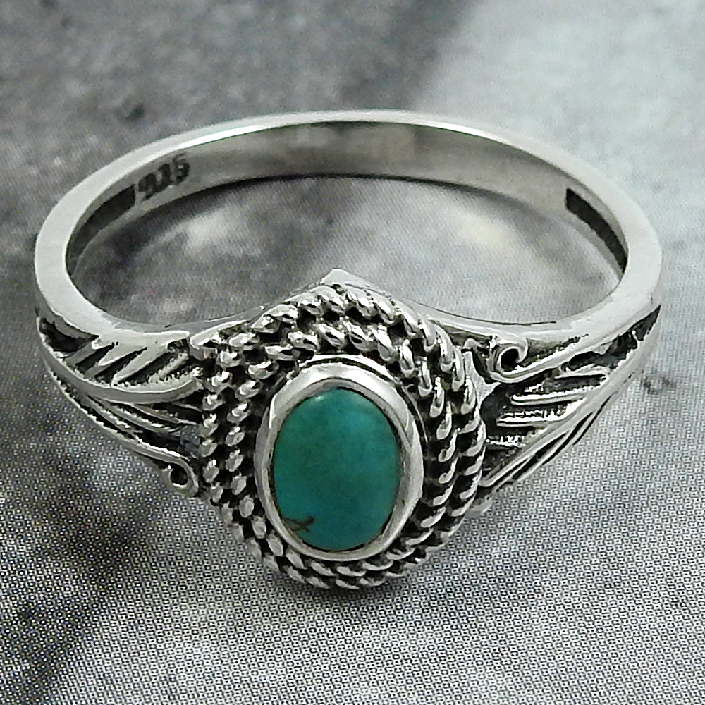 Gift For Woman Cocktail Bohemian Ring 925 Silver Natural Turquoise A1