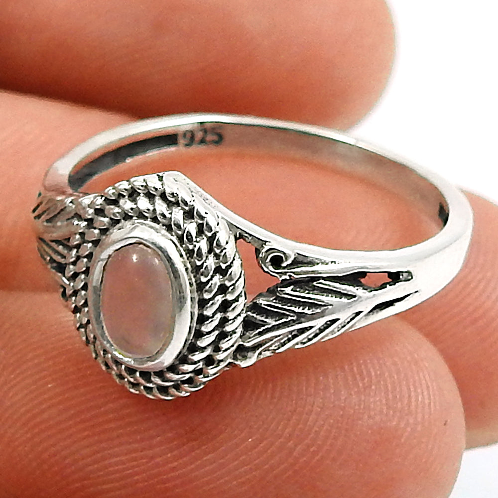Gift For Her Natural Rose Quartz Solitaire Ring 925 Sterling Silver Y16