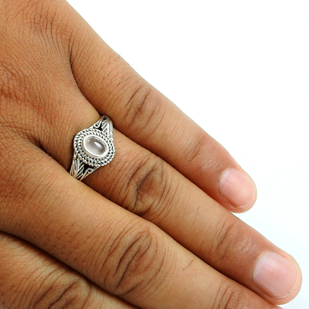 Gift For Her Natural Rose Quartz Solitaire Ring 925 Sterling Silver Y16