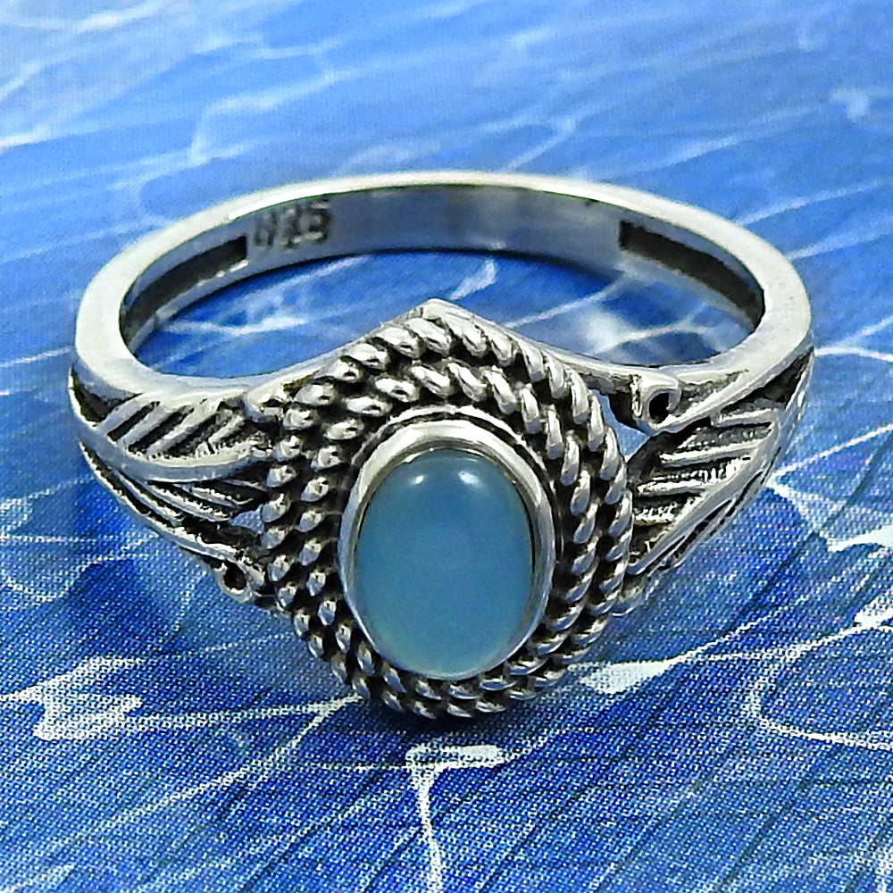 Natural Chalcedony Statement Bohemian Ring 925 Silver For Women D21