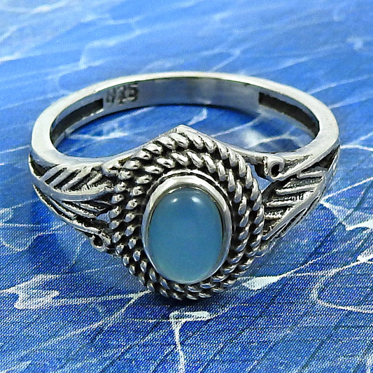 Natural Chalcedony Statement Bohemian Ring 925 Silver For Women D21
