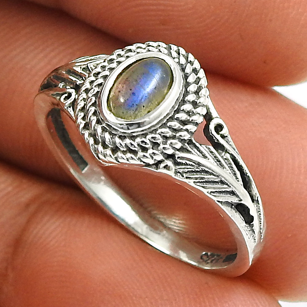 Oval Natural Labradorite Ethnic Handmade New Solitaire Ring Sterling Silver