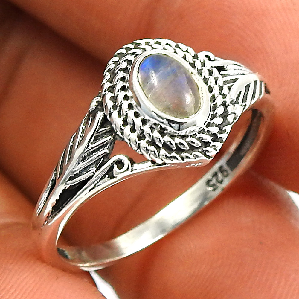 Rainbow Moonstone Gemstone Sterling Silver Bezel New Boho Cocktail Ring