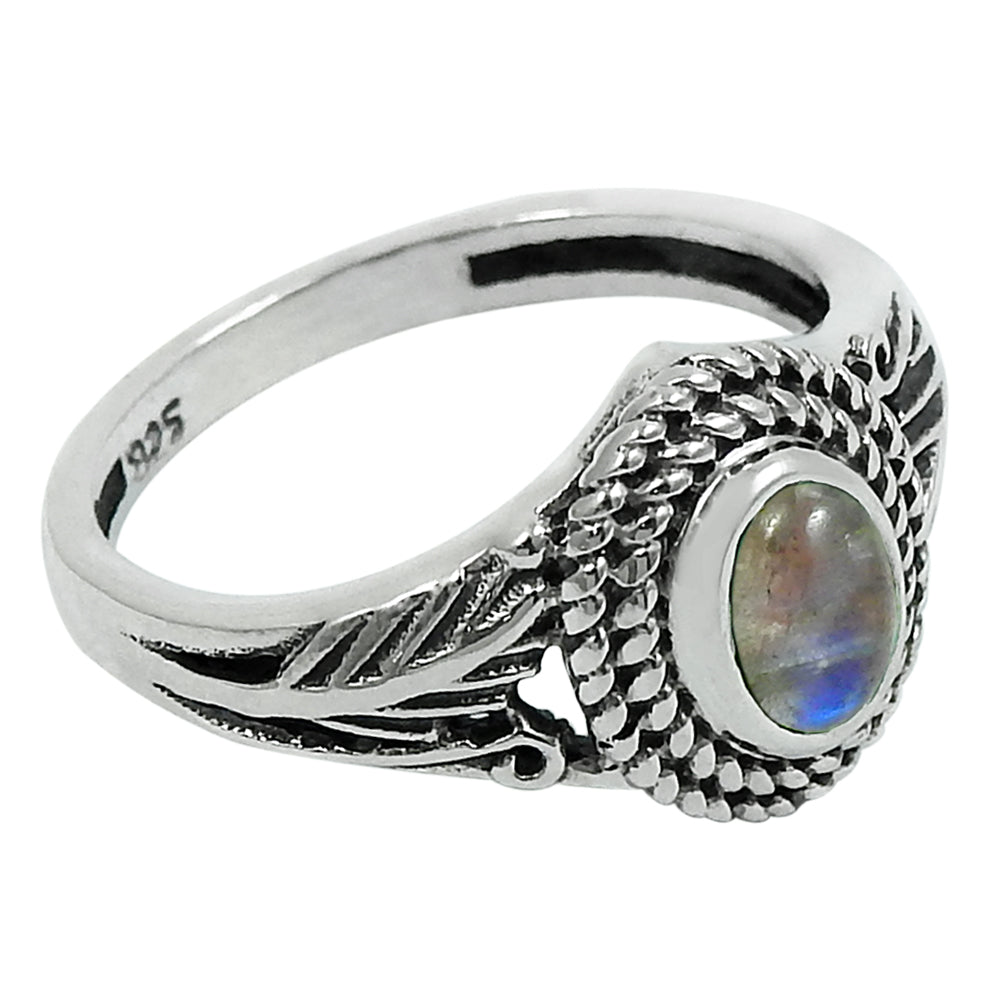 Rainbow Moonstone Gemstone Sterling Silver Bezel New Boho Cocktail Ring