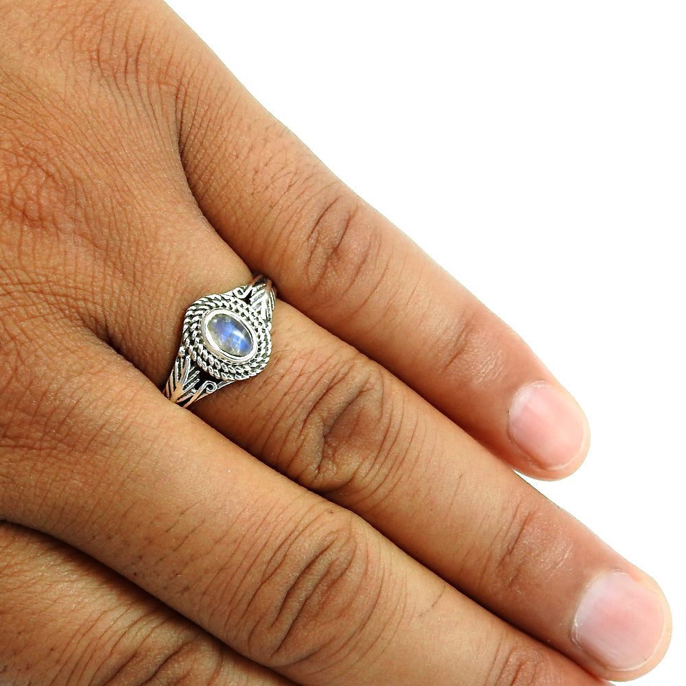 Rainbow Moonstone Gemstone Sterling Silver Bezel New Boho Cocktail Ring