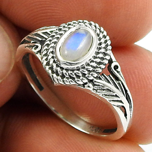 Rainbow Moonstone Gemstone Sterling Silver Bezel New Boho Cocktail Ring