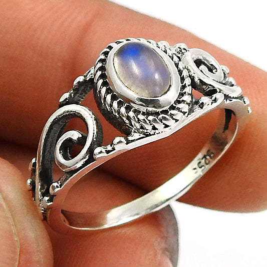 Natural Rainbow Moonstone Statement Boho Ring 925 Silver For Women F1