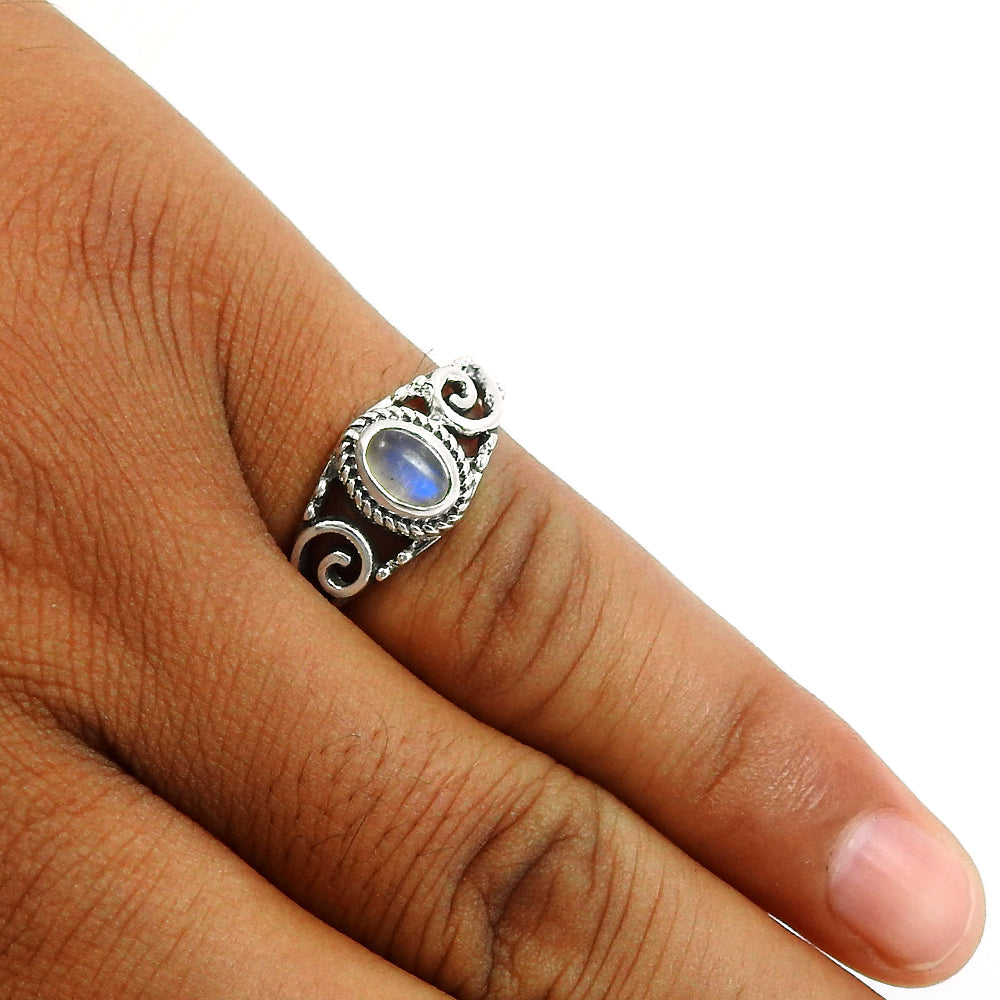Natural Rainbow Moonstone Statement Boho Ring 925 Silver For Women F1