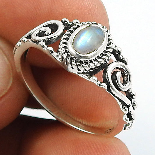 Natural Rainbow Moonstone Statement Boho Ring 925 Silver For Women F1