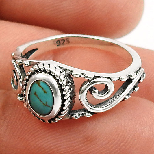 Natural Turquoise Gemstone Solitaire Boho Ring 925 Sterling Silver X13