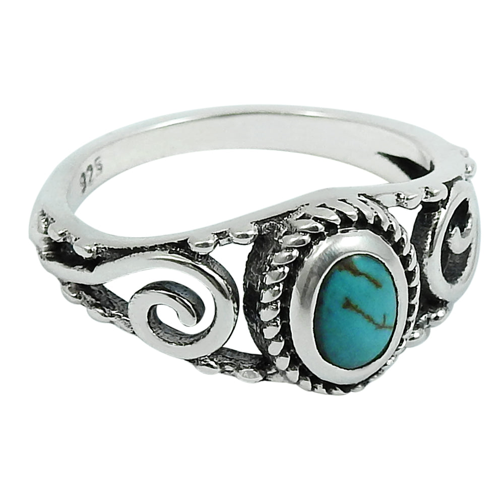 Natural Turquoise Gemstone Solitaire Boho Ring 925 Sterling Silver X13