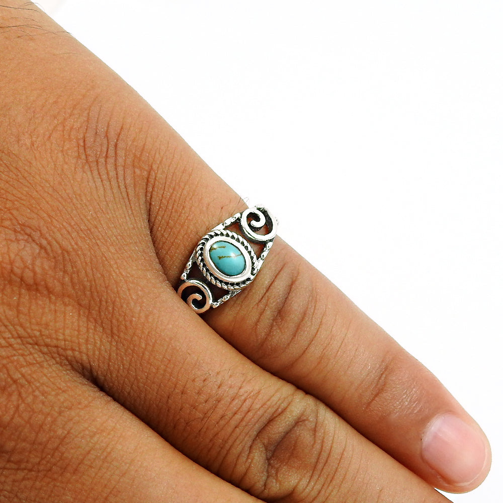 Natural Turquoise Gemstone Solitaire Boho Ring 925 Sterling Silver X13
