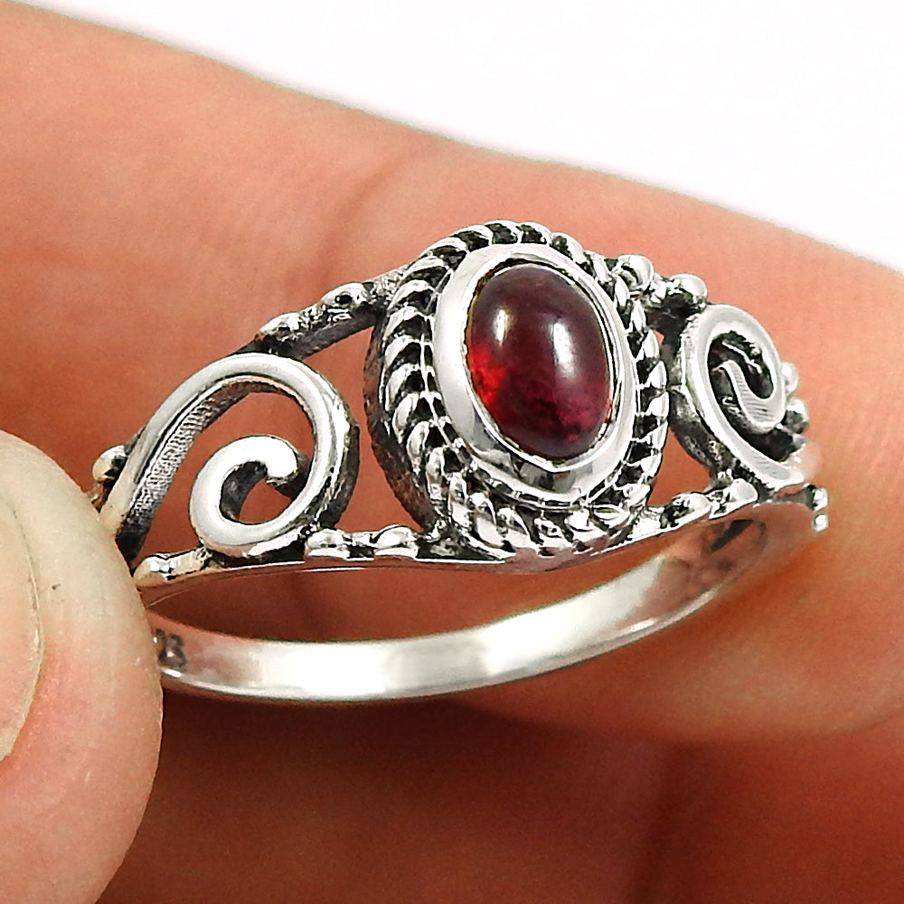 Gift For Woman Cocktail Boho Ring 925 Silver Natural Garnet Gemstone I1