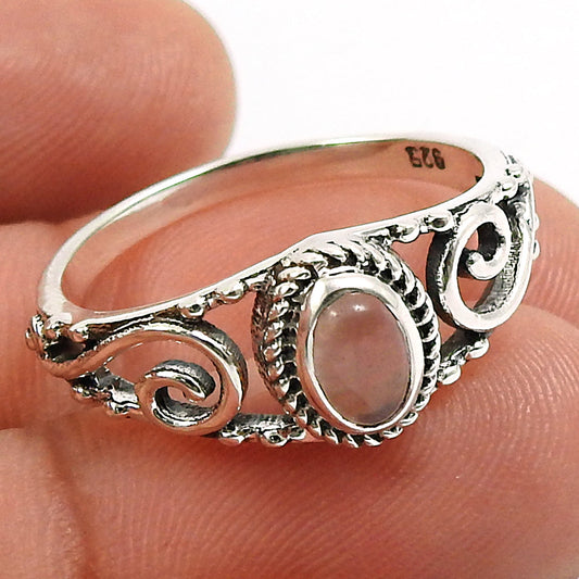 Gift For Her 925 Silver Natural Rose Quartz Cocktail Bohemian Ring C22