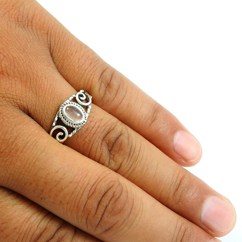 Gift For Her 925 Silver Natural Rose Quartz Cocktail Bohemian Ring C22