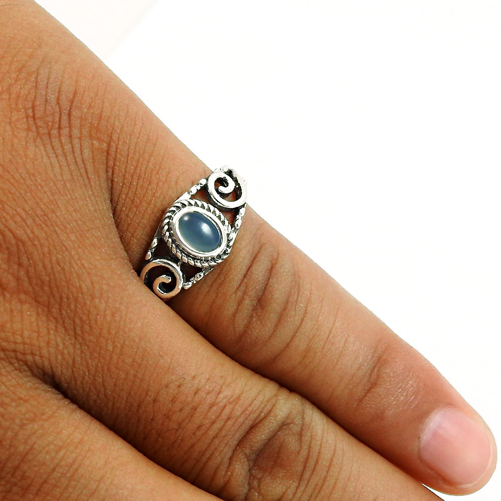 Natural Chalcedony Gemstone 925 Silver Statement Ring For Women Q1
